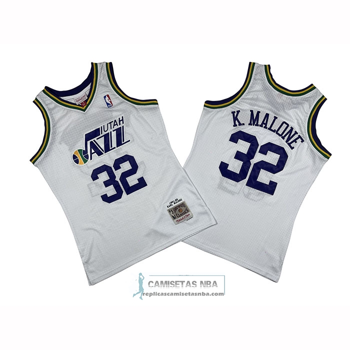 Camiseta Utah Jazz Karl Malone NO 32 Mitchell & Ness 1991-92 Blanco